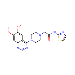 COc1cc2ncnc(N3CCN(CC(=O)Nc4nccs4)CC3)c2cc1OC ZINC000028824578