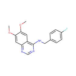 COc1cc2ncnc(NCc3ccc(F)cc3)c2cc1OC ZINC000001386814