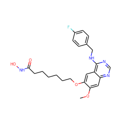 COc1cc2ncnc(NCc3ccc(F)cc3)c2cc1OCCCCCCC(=O)NO ZINC000045357284