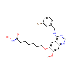 COc1cc2ncnc(NCc3cccc(Br)c3)c2cc1OCCCCCCC(=O)NO ZINC000114302458