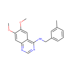 COc1cc2ncnc(NCc3cccc(C)c3)c2cc1OC ZINC000003815297