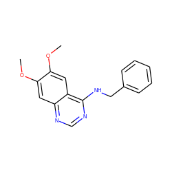 COc1cc2ncnc(NCc3ccccc3)c2cc1OC ZINC000001386812