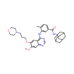 COc1cc2ncnc(Nc3cc(C(=O)NC45CC6CC(CC(C6)C4)C5)ccc3C)c2cc1OCCCN1CCOCC1 ZINC000653806109