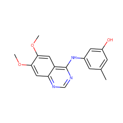 COc1cc2ncnc(Nc3cc(C)cc(O)c3)c2cc1OC ZINC000148394103