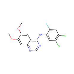 COc1cc2ncnc(Nc3cc(Cl)c(Cl)cc3F)c2cc1OC ZINC000000589460