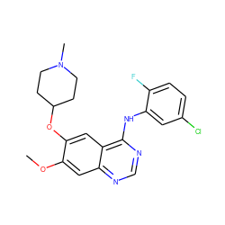 COc1cc2ncnc(Nc3cc(Cl)ccc3F)c2cc1OC1CCN(C)CC1 ZINC000034800129