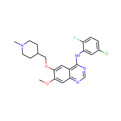 COc1cc2ncnc(Nc3cc(Cl)ccc3F)c2cc1OCC1CCN(C)CC1 ZINC000034800134