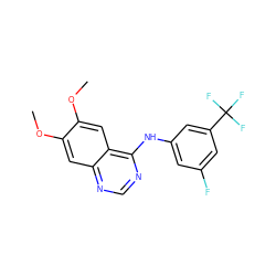 COc1cc2ncnc(Nc3cc(F)cc(C(F)(F)F)c3)c2cc1OC ZINC000013676221