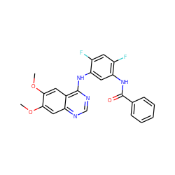 COc1cc2ncnc(Nc3cc(NC(=O)c4ccccc4)c(F)cc3F)c2cc1OC ZINC000028385888