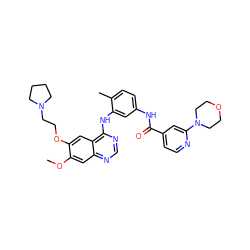 COc1cc2ncnc(Nc3cc(NC(=O)c4ccnc(N5CCOCC5)c4)ccc3C)c2cc1OCCN1CCCC1 ZINC000016051808