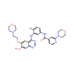 COc1cc2ncnc(Nc3cc(NC(=O)c4ccnc(N5CCOCC5)c4)ccc3C)c2cc1OCCN1CCOCC1 ZINC000028386385