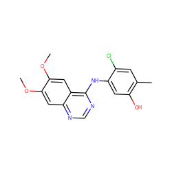 COc1cc2ncnc(Nc3cc(O)c(C)cc3Cl)c2cc1OC ZINC000653728131