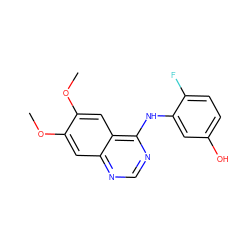 COc1cc2ncnc(Nc3cc(O)ccc3F)c2cc1OC ZINC000138791593