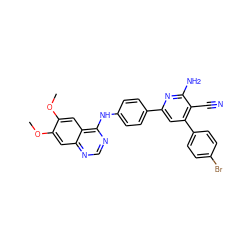 COc1cc2ncnc(Nc3ccc(-c4cc(-c5ccc(Br)cc5)c(C#N)c(N)n4)cc3)c2cc1OC ZINC000217021277