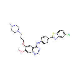 COc1cc2ncnc(Nc3ccc(-c4nc5cc(Cl)ccc5s4)cc3)c2cc1OCCCN1CCN(C)CC1 ZINC000049756459