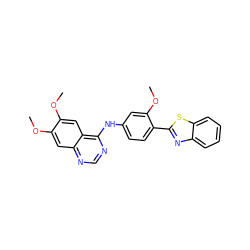 COc1cc2ncnc(Nc3ccc(-c4nc5ccccc5s4)c(OC)c3)c2cc1OC ZINC000040914749