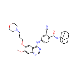 COc1cc2ncnc(Nc3ccc(C(=O)NC45CC6CC(CC(C6)C4)C5)c(C#N)c3)c2cc1OCCCN1CCOCC1 ZINC000653810871