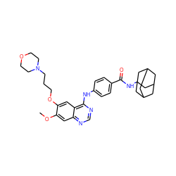 COc1cc2ncnc(Nc3ccc(C(=O)NC45CC6CC(CC(C6)C4)C5)cc3)c2cc1OCCCN1CCOCC1 ZINC000653810875