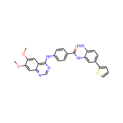 COc1cc2ncnc(Nc3ccc(C(=O)Nc4cc(-c5cccs5)ccc4N)cc3)c2cc1OC ZINC000205457106