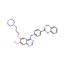 COc1cc2ncnc(Nc3ccc(C(=O)Nc4ccccc4N)cc3)c2cc1OCCCN1CCOCC1 ZINC000205454924