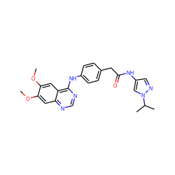 COc1cc2ncnc(Nc3ccc(CC(=O)Nc4cnn(C(C)C)c4)cc3)c2cc1OC ZINC000073224399