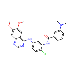 COc1cc2ncnc(Nc3ccc(Cl)c(NC(=O)c4cccc(N(C)C)c4)c3)c2cc1OC ZINC000028388549