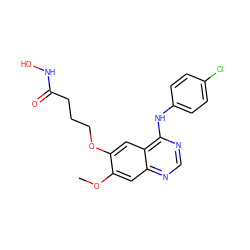 COc1cc2ncnc(Nc3ccc(Cl)cc3)c2cc1OCCCC(=O)NO ZINC000653701017