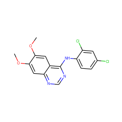 COc1cc2ncnc(Nc3ccc(Cl)cc3Cl)c2cc1OC ZINC000001386791