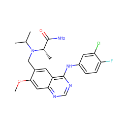 COc1cc2ncnc(Nc3ccc(F)c(Cl)c3)c2cc1CN(C(C)C)[C@@H](C)C(N)=O ZINC000040402207