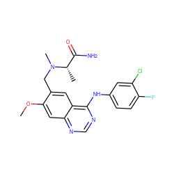 COc1cc2ncnc(Nc3ccc(F)c(Cl)c3)c2cc1CN(C)[C@@H](C)C(N)=O ZINC000040873025