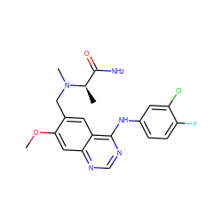 COc1cc2ncnc(Nc3ccc(F)c(Cl)c3)c2cc1CN(C)[C@H](C)C(N)=O ZINC000035969165