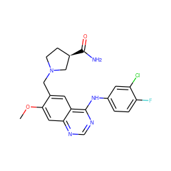 COc1cc2ncnc(Nc3ccc(F)c(Cl)c3)c2cc1CN1CC[C@@H](C(N)=O)C1 ZINC000040867026