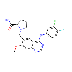 COc1cc2ncnc(Nc3ccc(F)c(Cl)c3)c2cc1CN1CCC[C@@H]1C(N)=O ZINC000034800005