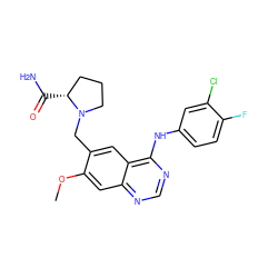 COc1cc2ncnc(Nc3ccc(F)c(Cl)c3)c2cc1CN1CCC[C@H]1C(N)=O ZINC000034661703