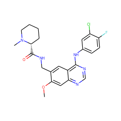 COc1cc2ncnc(Nc3ccc(F)c(Cl)c3)c2cc1CNC(=O)[C@H]1CCCCN1C ZINC000040393103