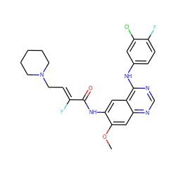 COc1cc2ncnc(Nc3ccc(F)c(Cl)c3)c2cc1NC(=O)/C(F)=C/CN1CCCCC1 ZINC000149095349