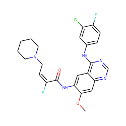 COc1cc2ncnc(Nc3ccc(F)c(Cl)c3)c2cc1NC(=O)/C(F)=C\CN1CCCCC1 ZINC000149096389