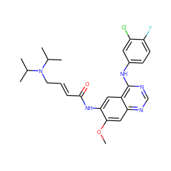 COc1cc2ncnc(Nc3ccc(F)c(Cl)c3)c2cc1NC(=O)/C=C/CN(C(C)C)C(C)C ZINC001772632393