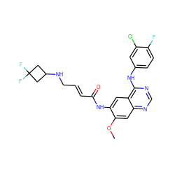 COc1cc2ncnc(Nc3ccc(F)c(Cl)c3)c2cc1NC(=O)/C=C/CNC1CC(F)(F)C1 ZINC000473127347