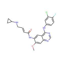 COc1cc2ncnc(Nc3ccc(F)c(Cl)c3)c2cc1NC(=O)/C=C/CNC1CC1 ZINC000473123530