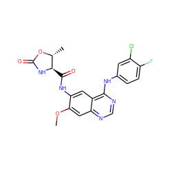 COc1cc2ncnc(Nc3ccc(F)c(Cl)c3)c2cc1NC(=O)[C@H]1NC(=O)O[C@@H]1C ZINC000653873785