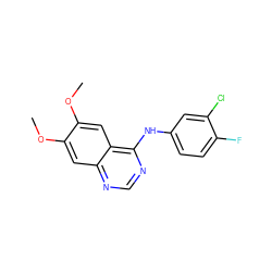 COc1cc2ncnc(Nc3ccc(F)c(Cl)c3)c2cc1OC ZINC000000016978