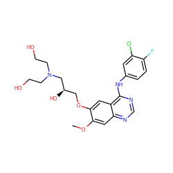 COc1cc2ncnc(Nc3ccc(F)c(Cl)c3)c2cc1OC[C@@H](O)CN(CCO)CCO ZINC000029559026