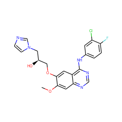 COc1cc2ncnc(Nc3ccc(F)c(Cl)c3)c2cc1OC[C@@H](O)Cn1ccnc1 ZINC000029565940