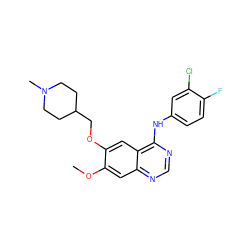 COc1cc2ncnc(Nc3ccc(F)c(Cl)c3)c2cc1OCC1CCN(C)CC1 ZINC000034800099