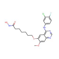 COc1cc2ncnc(Nc3ccc(F)c(Cl)c3)c2cc1OCCCCCCC(=O)NO ZINC000045356559