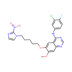 COc1cc2ncnc(Nc3ccc(F)c(Cl)c3)c2cc1OCCCCCn1ccnc1[N+](=O)[O-] ZINC000299822669