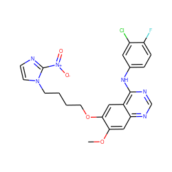 COc1cc2ncnc(Nc3ccc(F)c(Cl)c3)c2cc1OCCCCn1ccnc1[N+](=O)[O-] ZINC000299824977