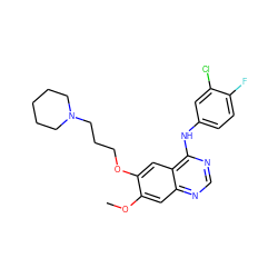 COc1cc2ncnc(Nc3ccc(F)c(Cl)c3)c2cc1OCCCN1CCCCC1 ZINC000001893563