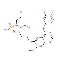 COc1cc2ncnc(Nc3ccc(F)c(Cl)c3)c2cc1OCCCO[P@](N)(=O)N(CCCl)CCCl ZINC000207567715